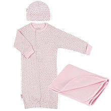 Kushies Girls 3 Piece Welcome Home Bundle with Gown, Receiving Blanket, and Hat