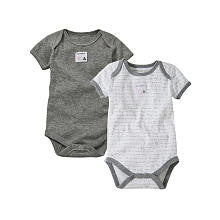 Burt's Bees Baby Neutral 2 Pack Organic Short Sleeve Grey Alphabet Printed Bodysuit and Solid Bodysuit