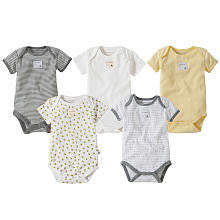 Burt's Bees Baby Neutral 5 Pack Yellow Assorted Organic Short Sleeve Bodysuits