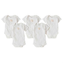 Burt's Bees Baby Neutral 5 Pack Organic White Solid Short Sleeve Bodysuits- Preemie