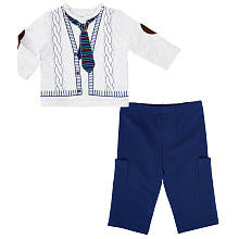 Little Me Boys 2 Piece Preppy Faux Tie/Vest Long Sleeve Shirt with Elbow Pads and French Terry Pant Set