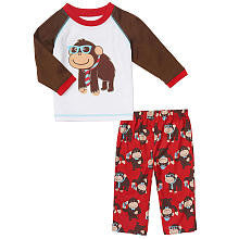 Little Me Boys 2 Piece Nerdy Monkey Applique Raglan Long Sleeve Top and Printed Pants Pajama Set- Toddler