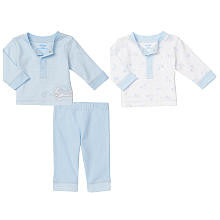 Little Me Boys' 3 Piece Blue/White Puppy Playwear Set with Printed Henley, Striped Henley and Pants