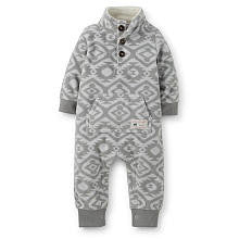 Carter's Boys Heather Grey Ikat Print Microfleece Coverall with Kangaroo Pocket