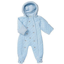 Little Me Boys Puppy Schiffli Embroidered Hooded Quilted Pram with Sherpa Fold Over Mitten Cuffs and Foot Art