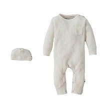 Burt's Bees Baby Boys Organic 2 Piece Ivory Long Sleeve Thermal Henley Top and Matching Pant Pajama Set