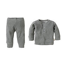 Burt's Bees Baby Boys Organic 2 Piece Heather Grey Long Sleeve Thermal Henley Top and Matching Pant Pajama Set