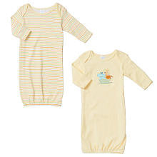 SpaSilk Neutral 2 Pack Yellow Stripe and Embroidered Ark Gowns- 0-3 Months