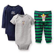 Carter's Boys 3 Piece "Built Tough" Moose Set with Short Sleeve Bodysuit, Long Sleeve Bodysuit and Pant with Applique