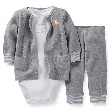 Carter's Boys 3 Piece "This is What Handsome Looks Like" Short Sleeve Bodysuit, Thermal Fox Cardigan and Thermal Pant