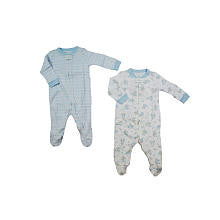 Koala Baby Boys' 2 Pack Blue/White Puppy and Stripe Zip Front Footies