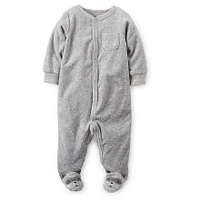 Carter's Boys Heather Grey Terry Footie with Turn Me Around Raccoon Applique and Foot Art