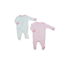 Koala Baby Girls' 2 Pack Pink/White Bunny and Stripe Zip Front Footies