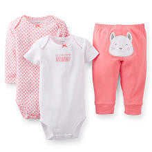 Carter's Girls 3 Piece "I Love My Mommy" Bunny Set with Short Sleeve Bodysuit, Long Sleeve Bodysuit, and Pant