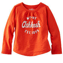 OshKosh Girls Red Long Sleeve Top with Foil Graphic and Heart Elbow Patches - Toddler