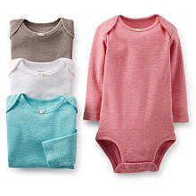 Carter's Girls 4 Pack Solid Long Sleeve Pointelle Bodysuits