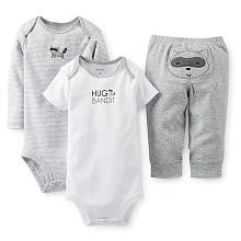 Carter's Boys 3 Piece "Hug Bandit" Raccoon Set with Short Sleeve Bodysuit, Long Sleeve Bodysuit and Pant with Applique