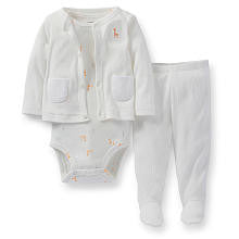 Carter's Neutral 3 Piece Giraffe Print Short Sleeve Bodysuit, Ivory Cardigan, and Footed Pant Set