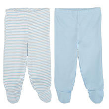 Koala Baby Boys' 2 Pack Blue/White Stripe and Solid Footed Pants