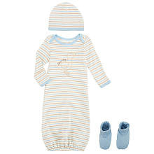 Koala Baby Organic Boys' 3 Piece Blue/Taupe Striped Duck Layette Set with Lap Shoulder Gown, Hat and Booties