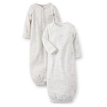 Carter's Neutral 2 Pack Ivory and Turtle Printed Gowns with Fold Over Mitten Cuffs- 0-6 Months