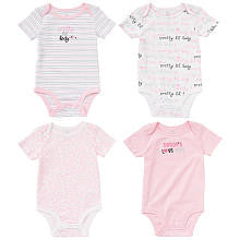 Koala Baby Girls' 4 Pack Pink/White Printed and Embroidered Short Sleeve Bodysuits