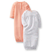 Carter's Girls 2 Pack Polka Dot/Hot Air Balloon Print Gowns with Fold Over Mitten Cuffs- 0-6 Months