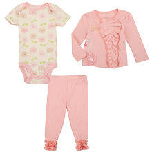 Koala Baby Organic Girls' 3 Piece Pink/Ivory Playwear Set with Jacket, Short Sleeve Bodysuit and Pants