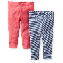 Carter's Girls 2 Pack Navy Stripe and Solid Pink Pants