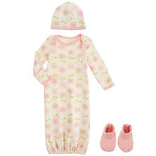 Koala Baby Organic Girls' 3 Piece Ivory/Pink Layette Set with Lap Shoulder Gown, Hat and Booties