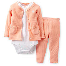 Carter's Girls 3 Piece Hot Air Balloon Short Sleeve Bodysuit, Coral Cardigan and Pant Set