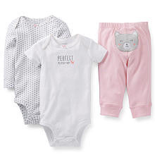 Carter's Girls 3 Piece "Perfect in Every Way" Kitty Set with Short Sleeve Bodysuit, Long Sleeve Bodysuit, and Pant