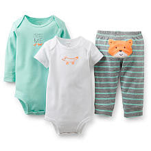 Carter's Boys 3 Piece "Mommy Loves Me" Fox Set with Short Sleeve Bodysuit, Long Sleeve Bodysuit and Pant with Applique