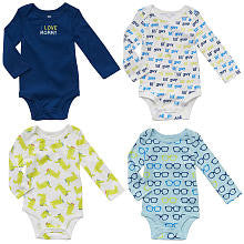 Koala Baby Boys' 4 Pack Navy/Blue Printed and Embroidered Long Sleeve Bodysuits