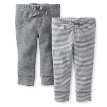 Carter's Boys 2 Pack Heather Grey Striped and Solid Thermal Pants