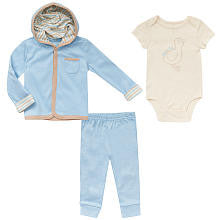 Koala Baby Organic Boys' 3 Piece Blue/Ivory Dream Big Layette Set with Short Sleeve Bodysuit, Hooded Jacket and Pants