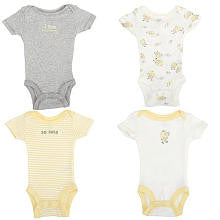 Koala Baby Neutral 4 Pack Yellow/Gray Short Sleeve Bodysuits