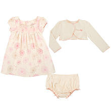 Koala Baby Organic Girls' 3 Piece Ivory/Pink Playwear Set with Smocked Short Sleeve Dress, Cardigan and Diaper Cover