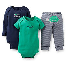 Carter's Boys 3 Piece "Little Speedster" Turtle Set with Short Sleeve Bodysuit, Long Sleeve Bodysuit, and Applique Pant