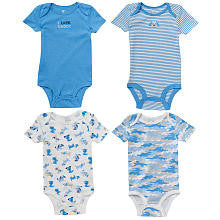 Koala Baby Boys' 4 Pack Blue/White Short Sleeve Lap Shoulder Bodysuits