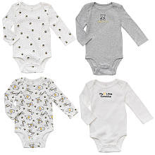 Koala Baby Neutral 4 Pack White/Yellow Printed and Embroidered Long Sleeve Bodysuits