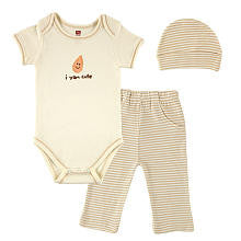 Hudson Baby Neutral 3 Piece Organic "I Yam Cute" Gift Set with Short Sleeve Bodysuit, Pants, and Hat- 0-6 Months