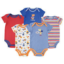 Luvable Friends Boys 5 Pack "Amazing Superhero" Theme Short Sleeve Bodysuits