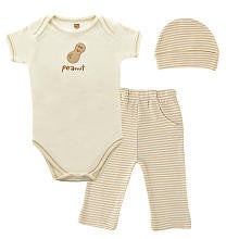 Hudson Baby Neutral 3 Piece Organic Peanut Newborn Gift Set with Short Sleeve Bodysuit, Pants, and Hat- 0-6 Months