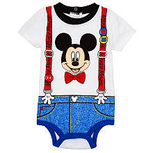 Disney Boys' White/Red Mickey Mouse Short Sleeve Bodysuit with Printed Suspenders