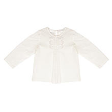 Kardashian Kids Girls White Long Sleeve Top with Pin Tuck, Scallop and Gold Embroidery Detail - Toddler