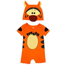 Disney Boys' 2 Piece Orange Tigger Lap Shoulder Romper and Hat Layette Set