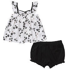 amy coe Girls' 2 Piece White/Black Floral Sleeveless Tunic and Diaper Cover Set