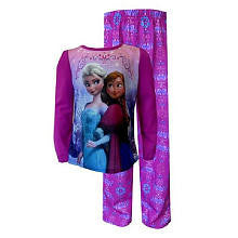 Disney Girls 2 Piece Purple Frozen Elsa and Anna Long Sleeve Top and Printed Pant Jersey Pajama Set- Toddler