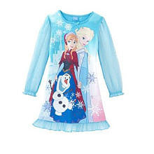 Disney Girls Blue Frozen Elsa, Anna and Olaf Print Long Sleeve Night Gown- Toddler